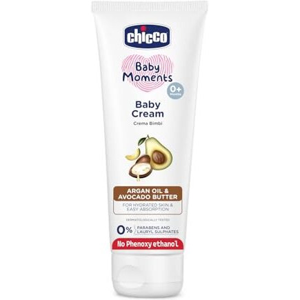 Chicco Baby Moments Baby Cream For Babies With Argan Oil & Avocado Butter, 200G| Natural Ingredients For Hydrated Skin | Dermatologically Tested | Phenoxyethanol, Parabens & Lauryl Sulphates Free