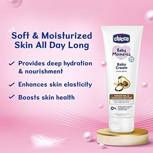 Chicco Baby Moments Baby Cream For Babies With Argan Oil & Avocado Butter, 200G| Natural Ingredients For Hydrated Skin | Dermatologically Tested | Phenoxyethanol, Parabens & Lauryl Sulphates Free