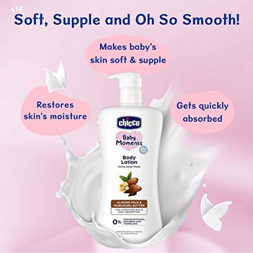 Chicco Baby Moments Body Lotion For Babies, 650Ml | Almond Milk & Murumuru Butter|Quick Absorb Formula & Natural Ingredients For Soft Skin | Dermatologically Tested|Parabens & Phenoxyethanol Free
