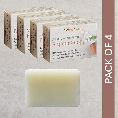 Herbassure Kapoor Soap | Natural Handmade Herbal Soap With Real Bhimseni Kapoor For All Skin Type [Pack Of 4][100 * 4][400Gm]