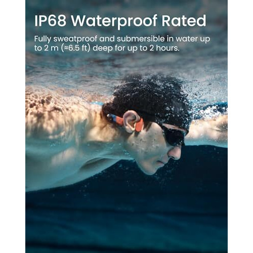 Shokz Openswim Pro Bone Conduction Sports In Ear Headphone,Ip68 Waterproof Open-Ear Wireless Earphones With Bluetooth 5.4,32Gb Of Mp3 Storage,Noise Canceling Mics,9H Playtime For Running,Swimming-Red