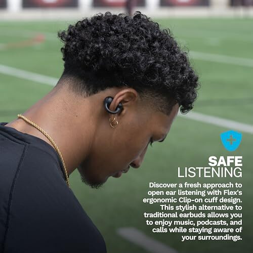 Jlab Flex Open Earbuds, Black, Clip-On Cuff Design, Wireless Open-Ear Audio Freedom Effortless Fit, Safe Listening, Bluetooth Multipoint, Customize With The App
