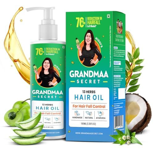 Nidhi's Grandmaa Secret 13 Herbs Hair Oil For Men & Women | Promotes Hair Growth & Reduces Hair Fall | Handmade Natural Hair Oil With Curry Leaves | Hair Fall Control Oil For Dry Damaged Hair | 100 Ml