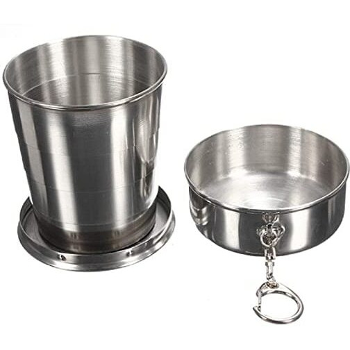 Murtisiddh Folding Stainless Steel Travel Mug Cup Glass/Camping Water Glass/Collapsible Shot Glass/Stainless Steel Glass/Expandable Shot Glass, 160 Ml