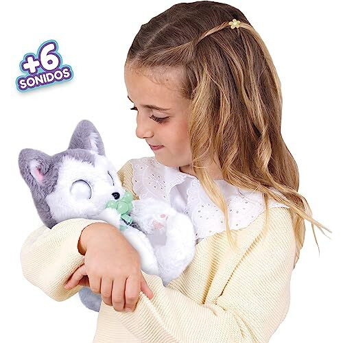 Baby Paws Siberian Husky Puppy Toy With Cute Swaddle Bag|Scan Qr Code For More Interactive Roleplay,Pretend Play Toy|Make 5 Adorable Sounds Kids Toys For Ages 4+|Birthday Gift For Pet Lovers -22 Cm