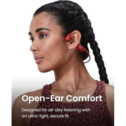 Shokz Openrun Bone Conduction Sports Headphones, Bluetooth Wireless Earphones With Mic, 8H Playtime, Open-Ear Waterproof Headset For Running, Workout, Driving, With Headband, Standard Size (Solar Red)