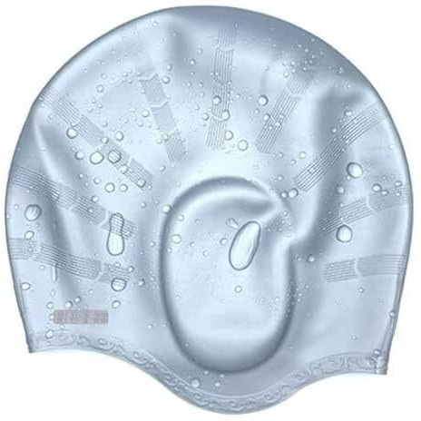 Tec Tavakkal Latest Designed Long Hair Swim Cap,Waterproof Silicone Swimming Cap For Adult Woman And Men,Keeps Hair Clean With Ear Protector (Silver)
