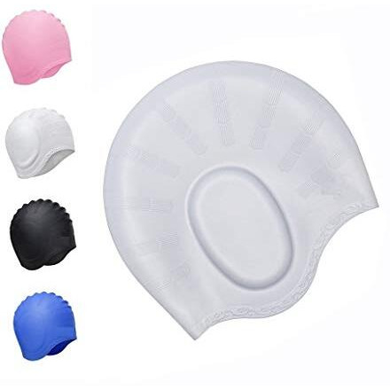 Tec Tavakkal Latest Designed Long Hair Swim Cap,Waterproof Silicone Swimming Cap For Adult Woman And Men,Keeps Hair Clean With Ear Protector (Silver)