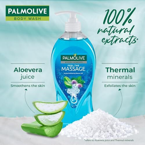 Palmolive Feel The Massage Body Wash, 750Ml Pump Bottle, Body Scrub Based Shower Gel Bottle,100% Natural Thermal Minerals For Spa Like Soothing & Aromatic Skin Experience, Ph Balanced Bodywash, Free Of Parabens And Silicones