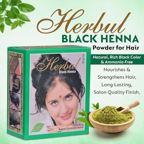Herbul Black Henna Powder For Hair, 6 Sachets X 10 Gm Each, Natural, Rich Black Color, Ammonia-Free, Nourishes & Strengthens Hair, Long-Lasting, Salon-Quality Finish, Easy To Use Multi-Pack