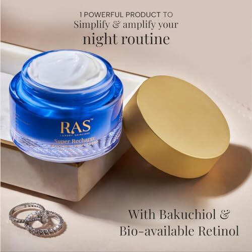 Ras Luxury Oils Super Recharge Night Cream With Bakuchiol (Natural Retinol) & Peptides| Anti-Aging | Visibly Reduces Fine Lines & Wrinkles In 5 Nights | Normal, Oily, Dry & Combination Skin | 15Gm