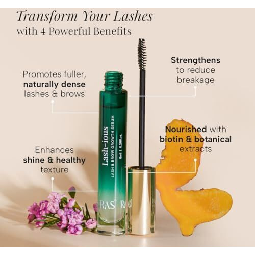 Ras Luxury Oils Lash-Ious Lash & Brow Growth Oil/Serum With Biotin & Hyaluronic Acid | Natural, Nourishing Formula For Fuller, Thicker, Healthier Eye Lashes & Brows | Safe For Sensitive Eyes, 8Ml