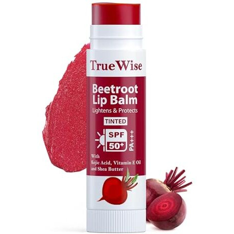 Truewise Tinted Lip Balm With Spf 50 Pa+++ Brightening Beetroot Lip Balm For Dark Lips With Kojic Acid,Vitamin E, Soft, Glossy Lips- Spf Lip Balm For Women 5G