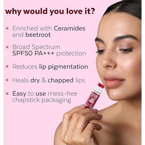 Truewise Tinted Lip Balm With Spf 50 Pa+++ Brightening Beetroot Lip Balm For Dark Lips With Kojic Acid,Vitamin E, Soft, Glossy Lips- Spf Lip Balm For Women 5G