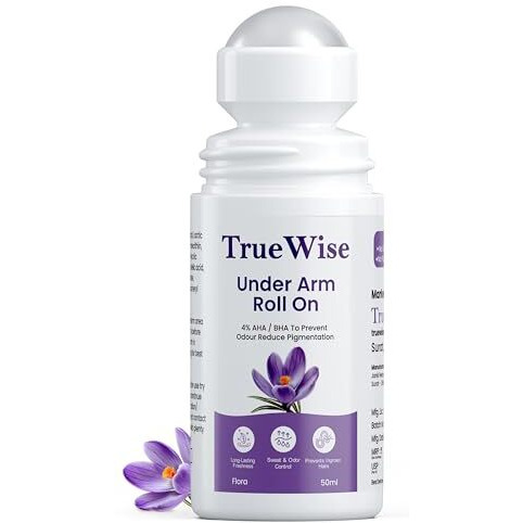 Truewise Underarm Roll On 50Ml | 4% Aha Bha,2% Lactic Acid, 1% Mandelic Acid, 1% Salicylic Acid | Controls Odour & Reduces Pigmentation | 0% Aluminium & 0% Alcohol | Long Lasting Flora Fragrance