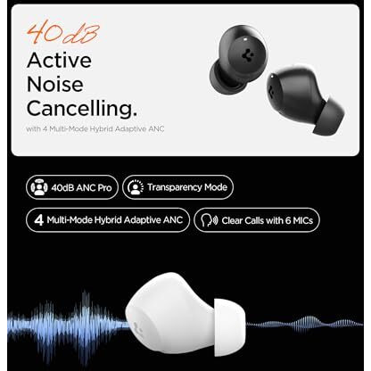 Spigen Audio Newly Launched Sa-Tw P10 Pack (Rugged Armor Included) True Wireless In Ear Earbuds With 30H Playtime, Upto 40Db, 4Multi-Mode Anc Pro, Eq Customizing App, 6-Mic, 10Mm Driver, Ipx4 - Black