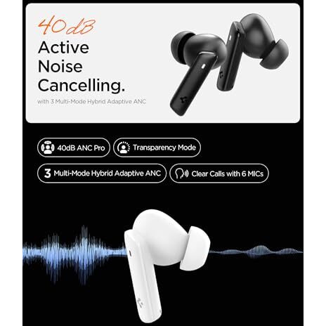 Spigen Audio Newly Launched Sa-Tw P20 Pack (Rugged Armor Included) True Wireless In Ear Earbuds With 30H Playtime, Upto 40Db, 3Multi-Mode Anc Pro, Eq Customizing App, 6-Mic, 10Mm Driver, Ipx5 - White