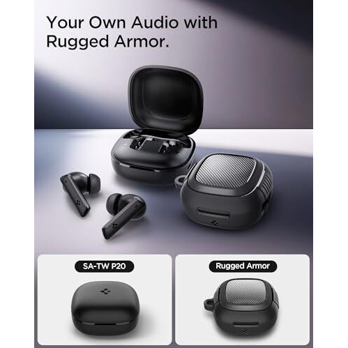 Spigen Audio Newly Launched Sa-Tw P20 Pack (Rugged Armor Included) True Wireless In Ear Earbuds With 30H Playtime, Upto 40Db, 3Multi-Mode Anc Pro, Eq Customizing App, 6-Mic, 10Mm Driver, Ipx5 - Black