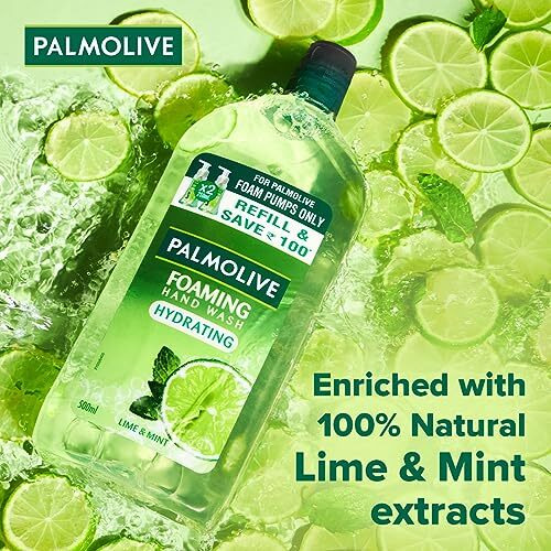 Palmolive Hydrating Foaming Lime & Mint Liquid Hand Wash, 500Ml Refill Bottle, Removes Germs, Refreshing Fragrance