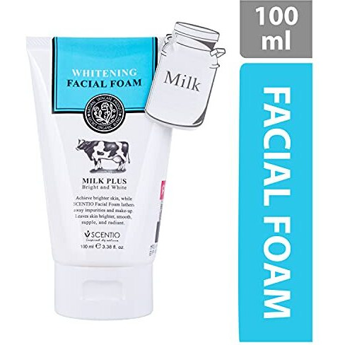 Scentio Milk Plus Organic Bright & Whitening Face Wash (Made In Thailand). Natural Skin Care That Makes Face Feel Fresh. For All Skin Types, 100 Ml