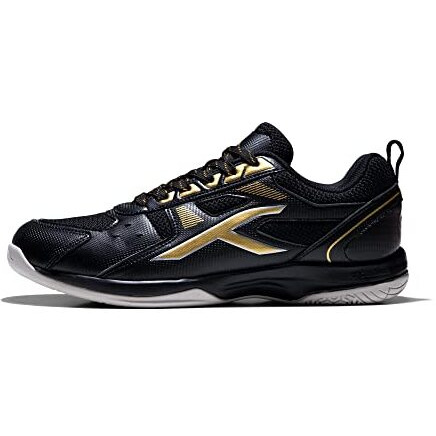 Hundred Raze Badminton Shoes(Non Marking)Also Perfect For Squash,Table Tennis,Volleyball,Basketball&Indoor Sports|Lightweight&Durable|X-Cushion,Active Grip Sole,Toe Assist(BlackGold,8Uk)Unisex-Adult