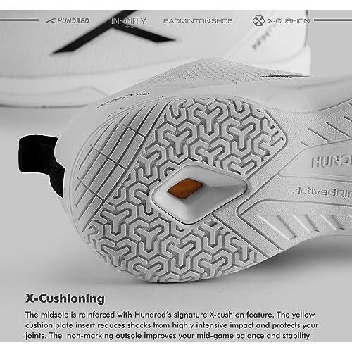 Hundred Unisex-Adult Infinity Pro Badminton Shoes (Non Marking) | Also Perfect For Squash, Table Tennis, Volleyball, Basketball & Indoor Sports Lightweight Durable X-Cushion (White/Black, 5Uk)