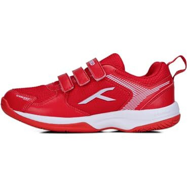 Hundred Court Star - Kids Badminton Shoes (Non Marking) | Lightweight & Durable | X-Cushion Protection(Red/White, 4 Uk)