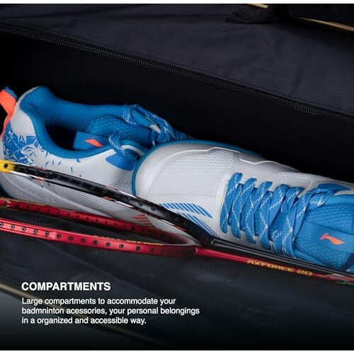 Li-Ning Stripe Double Zipper Polyester Badminton Kit Bag (Black)