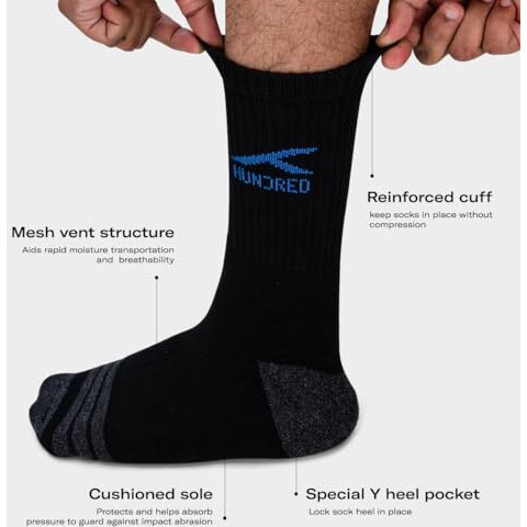 Hundred Nylon Signature Logo High Quarter Length Performance Sports Socks (Black)