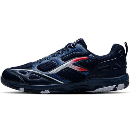 Hundred Raze Pro Badminton Shoes (Non Marking) | Also Indoor Sports | Lightweight, Breathable & Durable | X-Cushion | Active Grip Sole | Extended Heel Lock (Navy/White/Red  Uk 10)
