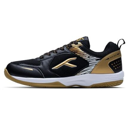 Hundred Court Star Pro Non Marking Badminton Shoes | Also Perfect For Squash, Table Tennis, Volleyball, Basketball & Indoor Sports | Lightweight & Durable (Black/Gold  Uk 9)