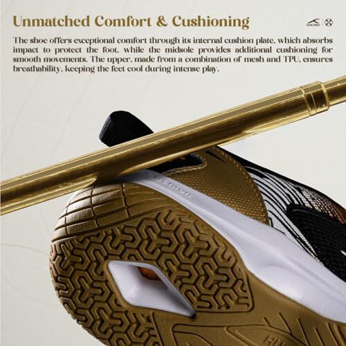 Hundred Court Star Pro Non Marking Badminton Shoes | Also Perfect For Squash, Table Tennis, Volleyball, Basketball & Indoor Sports | Lightweight & Durable (Black/Gold  Uk 9)