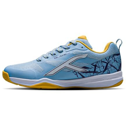 Hundred Blade Pro Non Marking Badminton Shoes | Also Perfect For Squash, Table Tennis, Volleyball, Basketball & Indoor Sports | Lightweight & Durable (Light Blue/Yellow8 Uk)