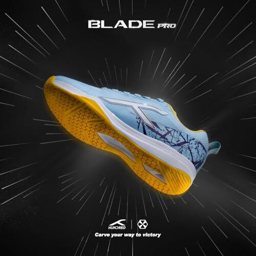 Hundred Blade Pro Non Marking Badminton Shoes | Also Perfect For Squash, Table Tennis, Volleyball, Basketball & Indoor Sports | Lightweight & Durable (Light Blue/Yellow8 Uk)