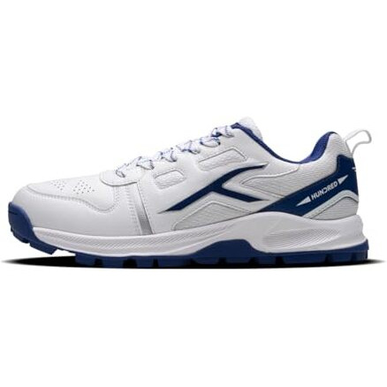 Hundred Men's Hyperturf Cricket Shoes | Terraspike Rubber Studs | Embedded Support Plate For Stability | Lightweight & Durable | Ideal For Turf, Ground & Hard Surfaces (White/Navy  Uk 7)
