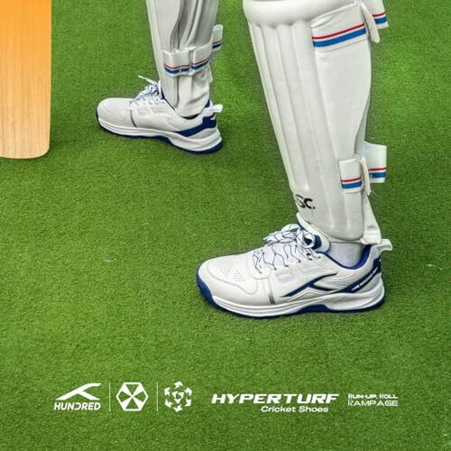 Hundred Men's Hyperturf Cricket Shoes | Terraspike Rubber Studs | Embedded Support Plate For Stability | Lightweight & Durable | Ideal For Turf, Ground & Hard Surfaces (White/Navy  Uk 7)