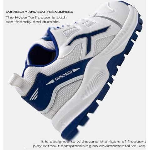 Hundred Men's Hyperturf Cricket Shoes | Terraspike Rubber Studs | Embedded Support Plate For Stability | Lightweight & Durable | Ideal For Turf, Ground & Hard Surfaces (White/Navy  Uk 7)