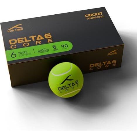 Hundred Cotton Delta 6 Core Cricket Tennis Balls | Bounce Consistency | Comfort Grip | Pressurized Core | 90 Grams | Yellow | Pack Of 6