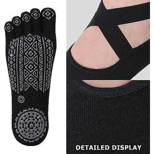 Dhvaja Anti Bacterial Non Slip Yoga Socks For Women Girls,Anti Slip Five Toe Ankle Length Cotton Socks For Gym Workout,Ballet Dance, Barre,(1 Pair/Multicolour)