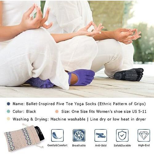 Dhvaja Anti Bacterial Non Slip Yoga Socks For Women Girls,Anti Slip Five Toe Ankle Length Cotton Socks For Gym Workout,Ballet Dance, Barre,(1 Pair/Multicolour)
