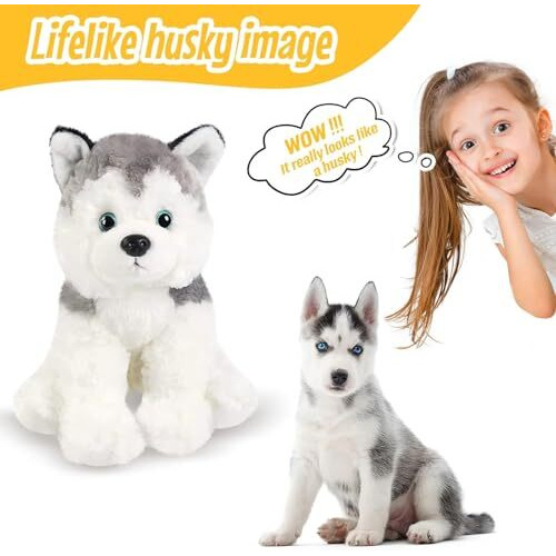 Namani Husky Stuffed Animal Toy Realistic Puppy Dog Soft Plush Toys Glitter Eyes Adorable Birthday Gifts For Kids Toddler Boys Girls (35Cm)