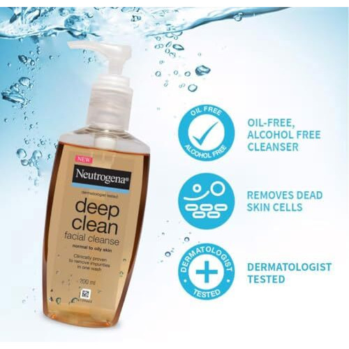 Neutrogena Deep Clean Gentle Facial Cleanser | 2X Glycerin & Cleansing Agent | Alcohol-Free | Dermatologist Tested | Normal To Oily Skin | For Men And Women | 200Ml