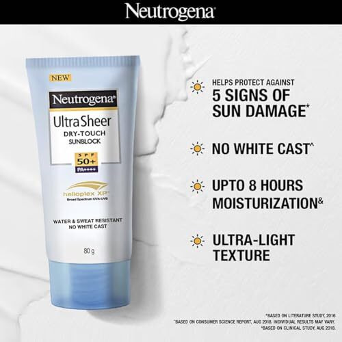 Neutrogena Ultra Sheer Sunscreen Spf 50+ | Broad Spectrum Uva/Uvb | Blue Light Protect | No White Cast | Water Resistant, Ultra Light & Non Sticky | Oily, Dry & Sensitive Skin | 80 G (Pack Of 1)