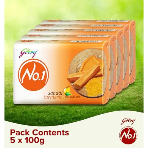 Godrej No.1 Bathing Soap, Sandal & Turmeric, 100G (Pack Of 5)
