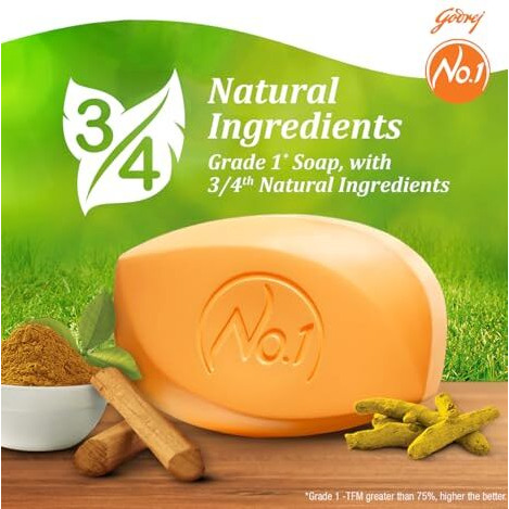 Godrej No.1 Bathing Soap, Sandal & Turmeric, 100G (Pack Of 5)