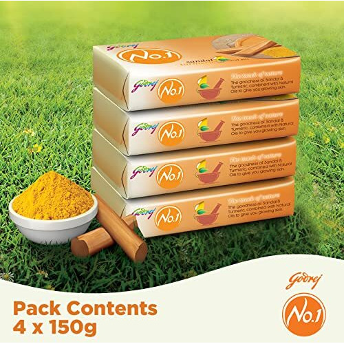 Godrej No.1 Bathing Sandal & Turmeric Grade 1 Soap With Long-Lasting Fragrance (150G Each)- Combo Pack Of 4