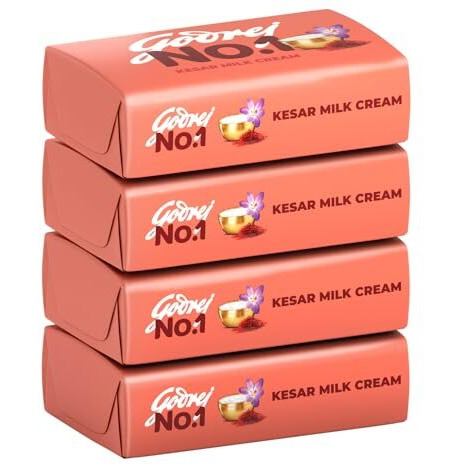 Godrej No. 1 Bathing Soap Kesar & Milk Cream Grade 1 Soap & Long-Lasting Fragrance, Combo Pack Of 4 (150G Each)