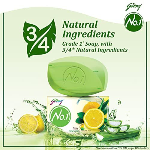 Godrej No. 1 Bathing Soap Lime & Aloe Vera  Grade 1 Soap & Long-Lasting Fragrance, Combo Pack Of 4 (150G Each)