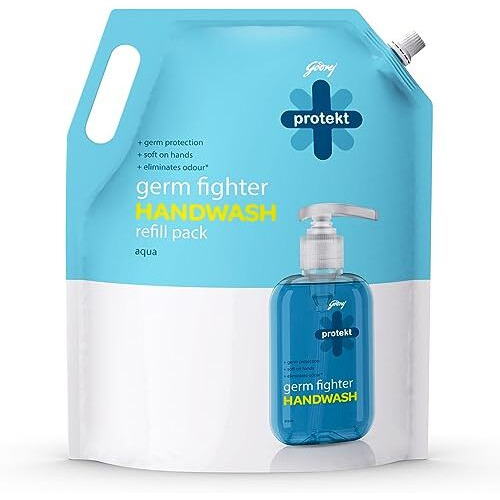 Godrej Protekt Germ Fighter Handwash Refill Pack | Aqua | Germ Protection & Soft On Hands - 1.5 L