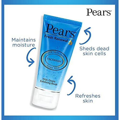 Pears Fresh Renewal Gentle Ultra Mild Daily Cleansing Facewash, Ph Balanced, 100% Soap Free, With Exfoliating Beads, Cooling, 60G